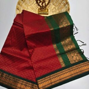 Soft kota checks saree with embroidery - MS7676 Green