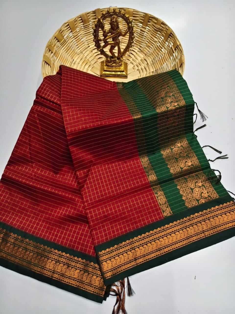 Soft kota checks saree with embroidery - MS7676 Green